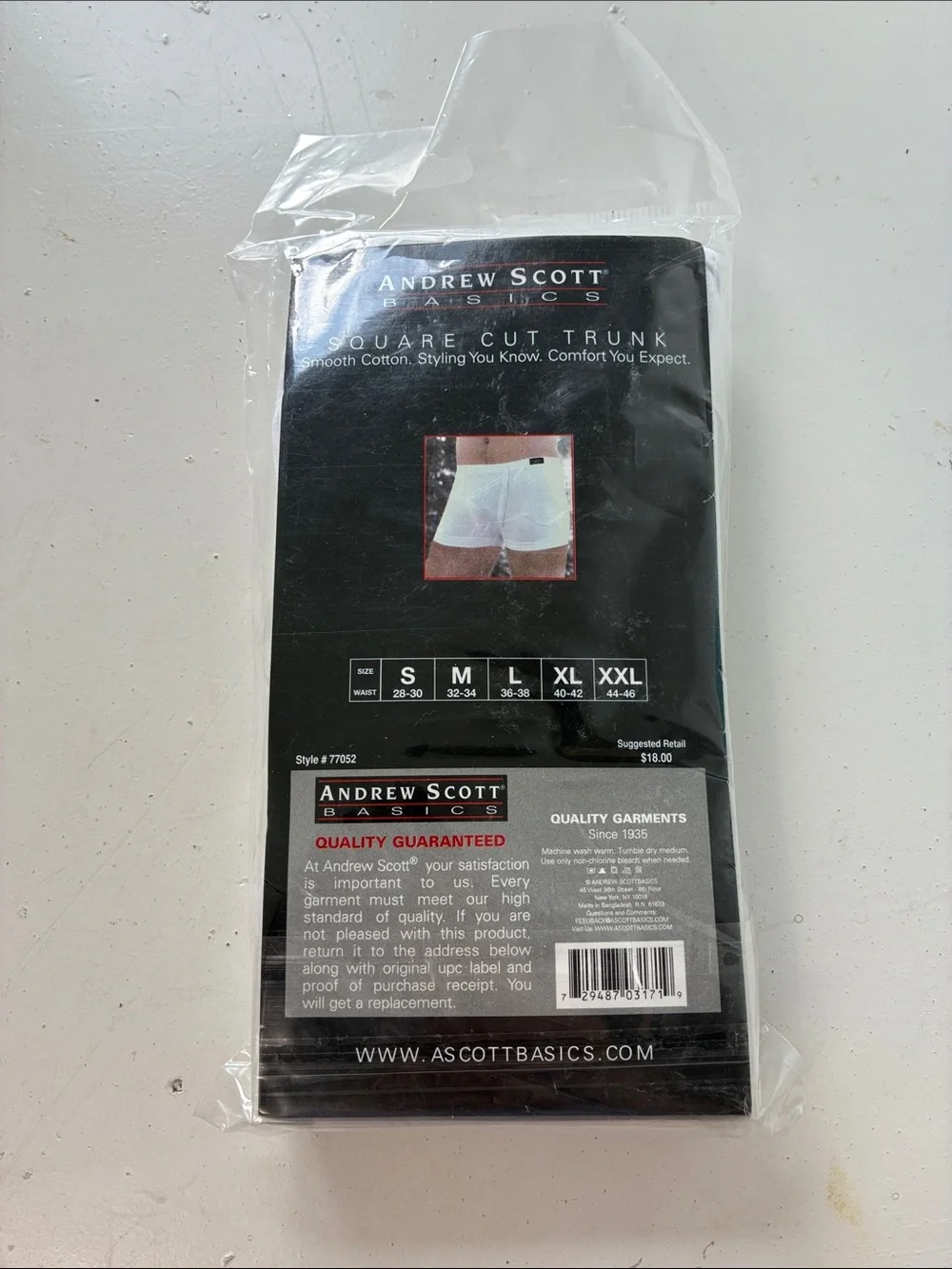 Andrew Scott Basics Large Square Cut Trunk White Underwear 2 Pack Cotton
